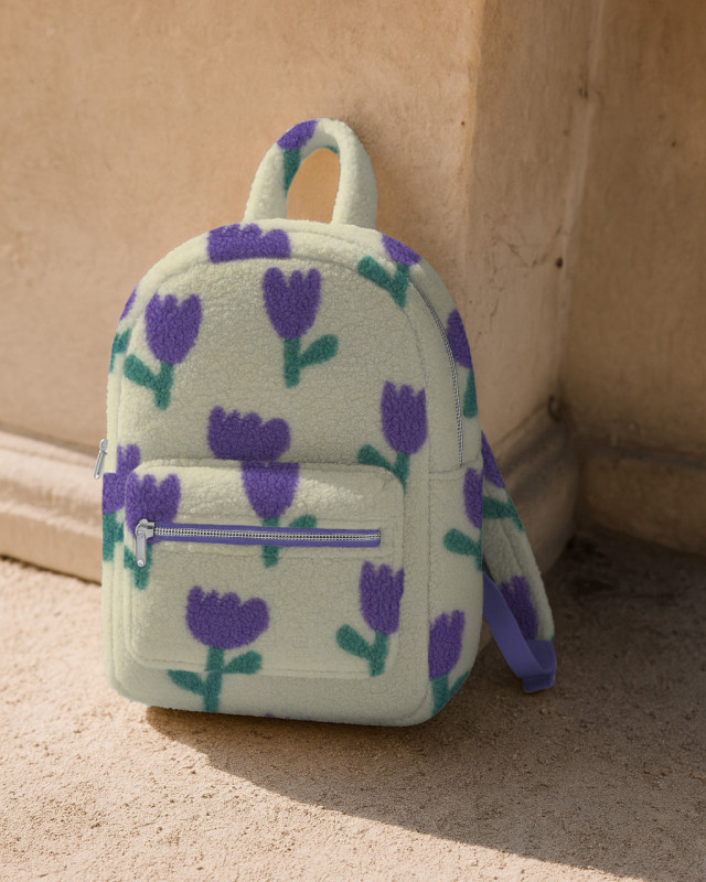 Tissu Sherpa Tulipes Lilas Fond Ecru  - Mercerine