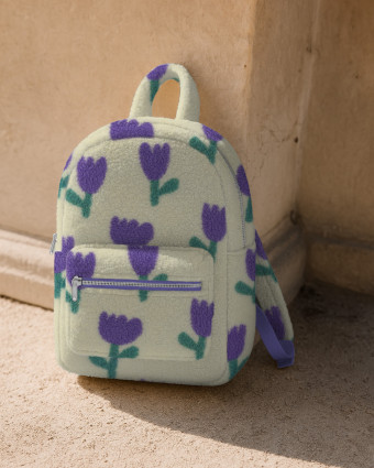 Tissu Sherpa Tulipes Lilas Fond Ecru  - Mercerine