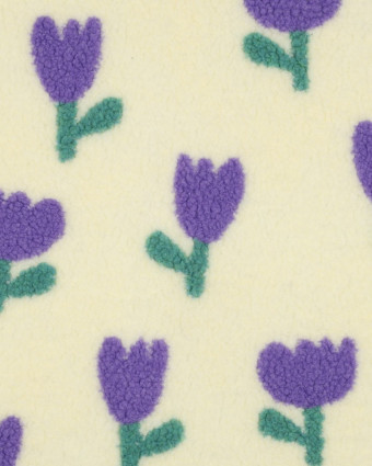Tissu Sherpa Tulipes Lilas Fond Ecru  - Mercerine