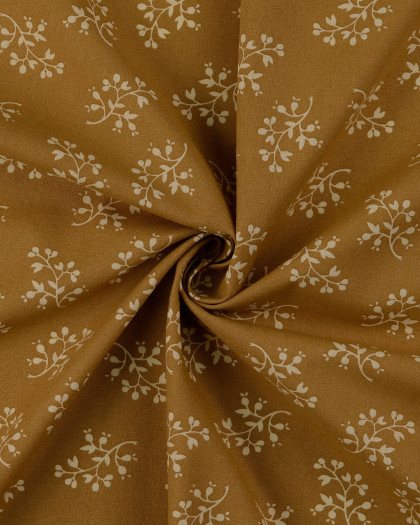 Popeline de Coton  Beige Motif Feuillage - Mercerine