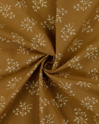 Popeline de Coton  Beige Motif Feuillage - Mercerine