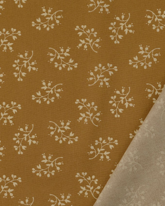 Popeline de Coton  Beige Motif Feuillage - Mercerine
