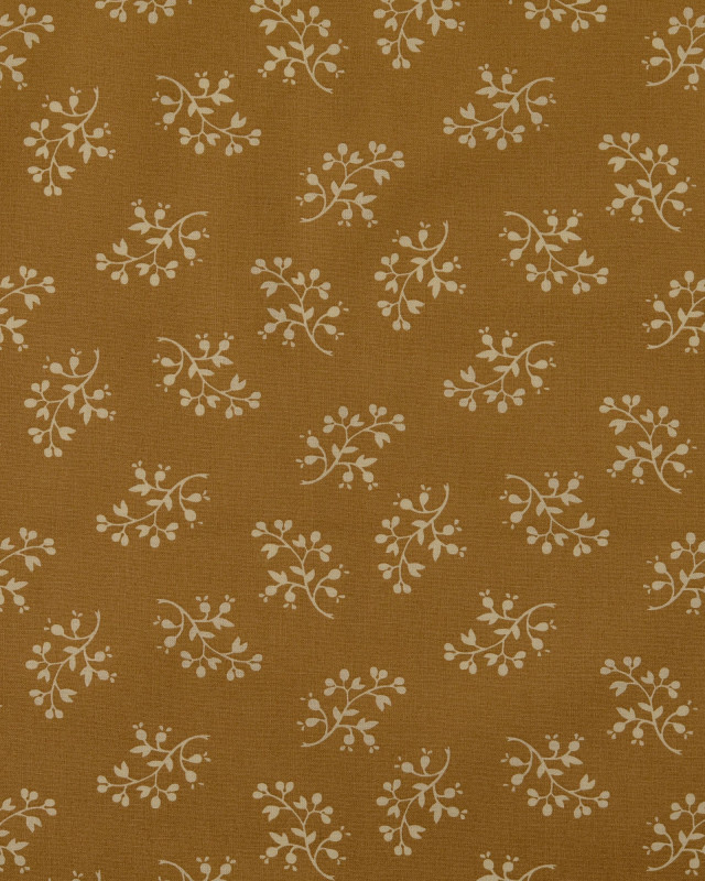 Popeline de Coton  Beige Motif Feuillage - Mercerine