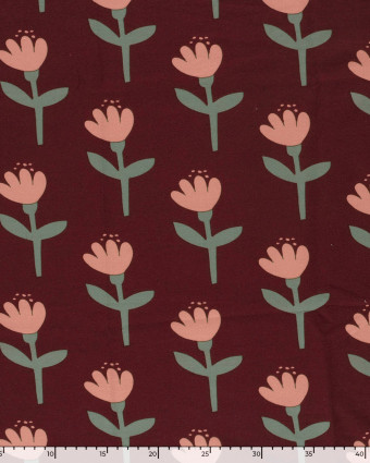 Tissu Jersey Envers Doudou Bordeaux Motif Tulipe - Mercerine
