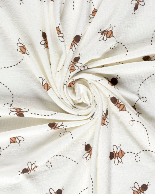 Tissu French Terry Crêpe Ecru Motif Abeille - Mercerine