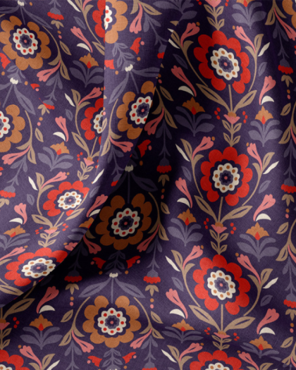 Tissu Coton Motif Reine Bleu Rouge - Mercerine