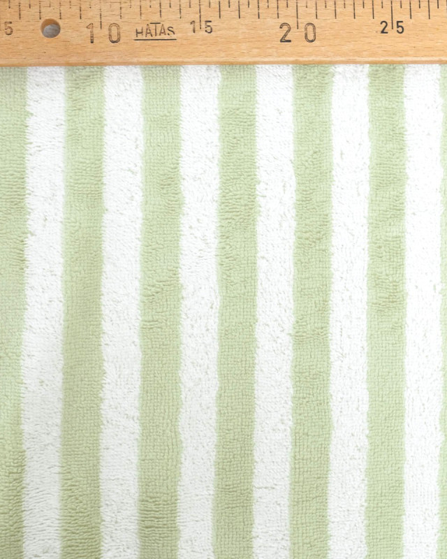 Tissu Eponge Bambou Rayé Blanc et Sauge Chloé  - Mercerine