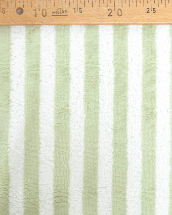 Tissu Eponge Bambou Rayé Blanc et Sauge Chloé  - Mercerine