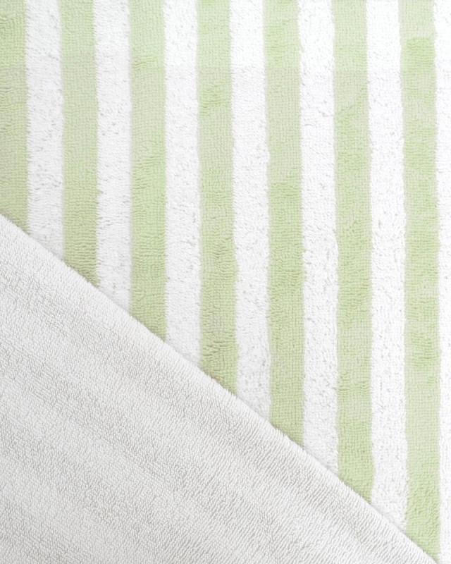 Tissu Eponge Bambou Rayé Blanc et Sauge Chloé  - Mercerine