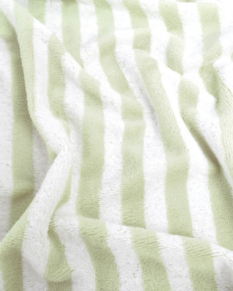 Tissu Eponge Bambou Rayé Blanc et Sauge Chloé - Mercerine