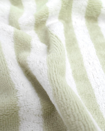 Tissu Eponge Bambou Rayé Blanc et Sauge Chloé  - Mercerine