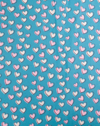 Popeline de coton Cœur fond Bleu Turquoise - Mercerine