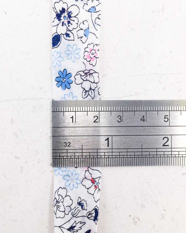 Biais Frou Frou blanc fleurs bleues  x1m