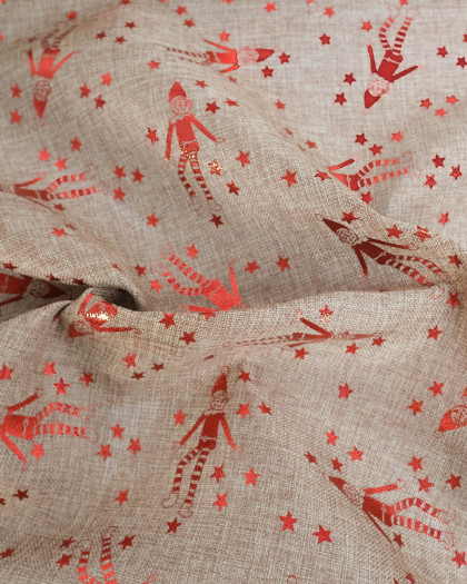 Toile de Jute Noël Lutin Scintillant Rouge - Mercerine