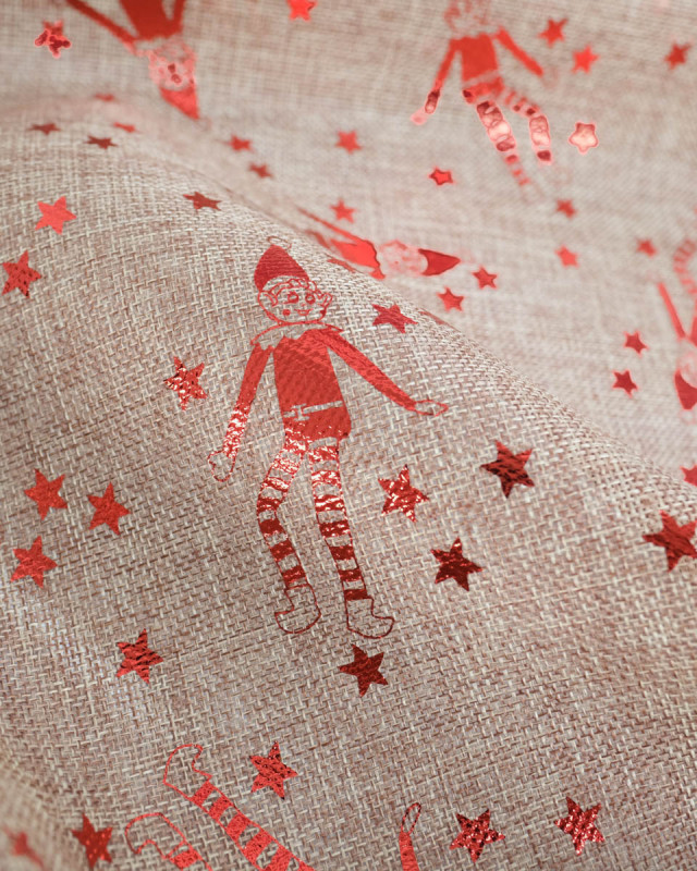 Toile de Jute Noël Lutin Scintillant Rouge - Mercerine