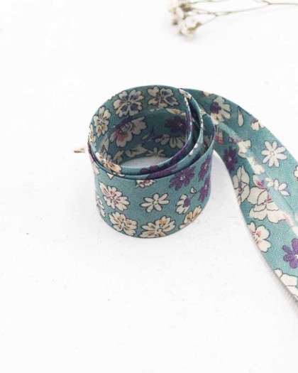 Biais Frou Frou vieux bleu petites fleurs x1m