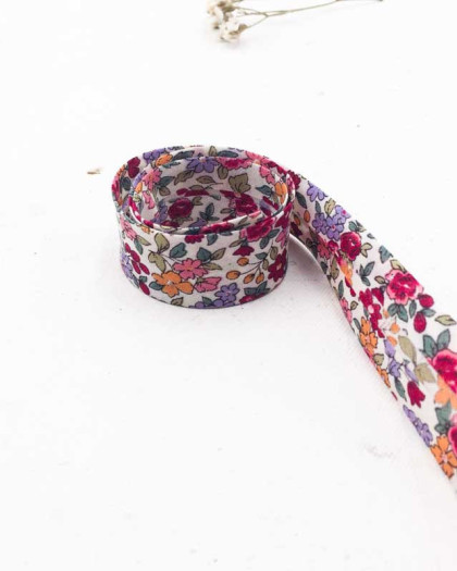 Biais Frou Frou blanc fleurs des champs x1m