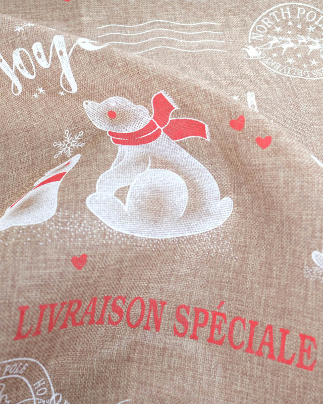 Toile de Noël Jute pour Paquet Cadeaux Ours Blanc- Mercerine
