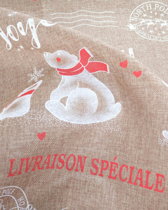 Toile de Noël Jute pour Paquet Cadeaux Ours Blanc- Mercerine
