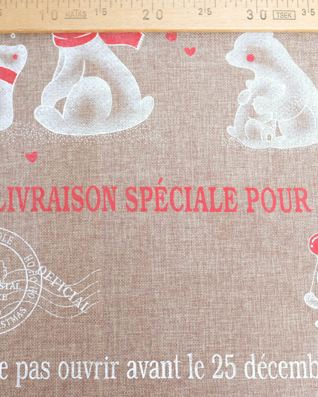 Toile de Noël Jute pour Paquet Cadeaux Ours Blanc- Mercerine