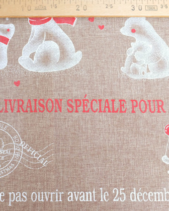 Toile de Noël Jute pour Paquet Cadeaux Ours Blanc- Mercerine