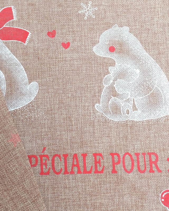 Toile de Noël Jute pour Paquet Cadeaux Ours Blanc- Mercerine