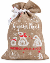 Toile de Noël Jute pour Paquet Cadeaux Ours Blanc