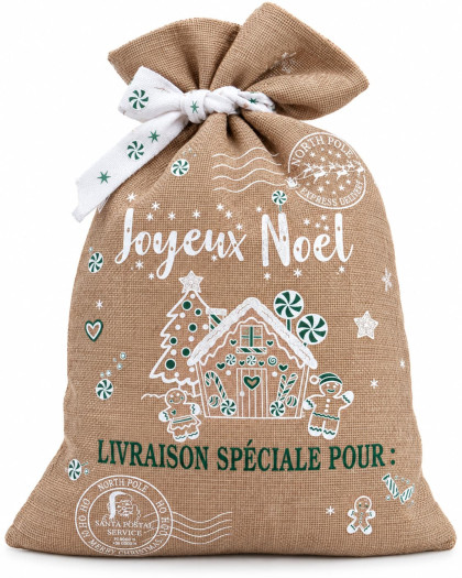 Toile de Noël Jute pour Paquet Cadeaux Chalet - Mercerine