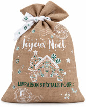 Toile de Noël Jute pour Paquet Cadeaux Chalet