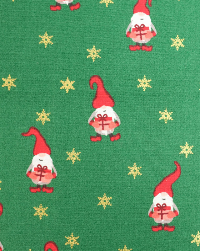 Coton Imprimé Noël Petits Lutins Vert Sapin - Mercerine