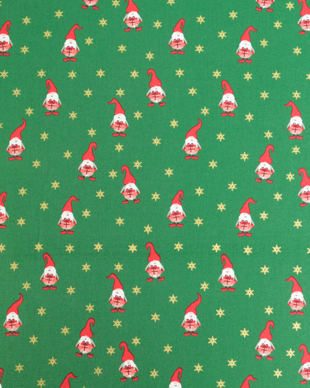 Coton Imprimé Noël Petits Lutins Vert Sapin - Mercerine