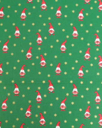 Coton Imprimé Noël Petits Lutins Vert Sapin - Mercerine