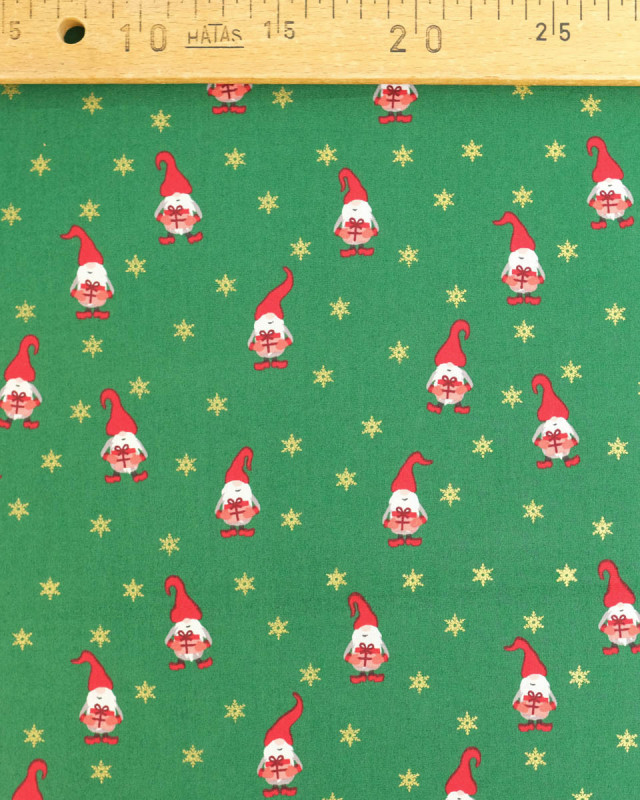 Coton Imprimé Noël Petits Lutins Vert Sapin - Mercerine