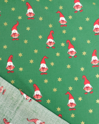 Coton Imprimé Noël Petits Lutins Vert Sapin - Mercerine