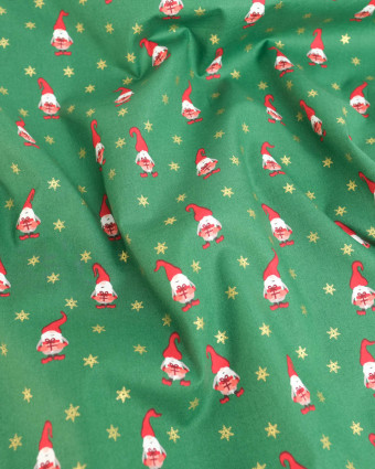 Coton Imprimé Noël Petits Lutins Vert Sapin - Mercerine