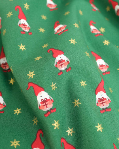 Coton Imprimé Noël Petits Lutins Vert Sapin - Mercerine