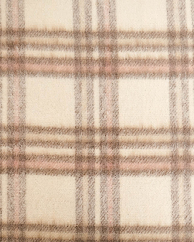 Tissu À Carreaux Crème Pour Manteau Doux  Ecru - Mercerine