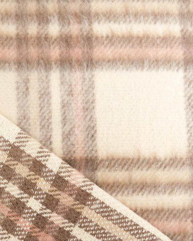 Tissu À Carreaux Crème Pour Manteau Doux  Ecru - Mercerine