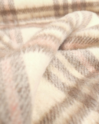 Tissu À Carreaux Crème Pour Manteau Doux  Ecru - Mercerine