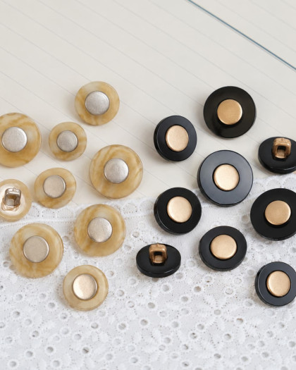 Bouton Rond Nacre et Noir - 15 mm - Mercerine