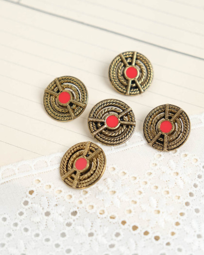 Bouton ronds en métal Doré Rouge - Mercerine