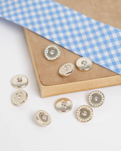 Boutons Ronds Dorés avec Strass et Détails Nacrés - Mercerine