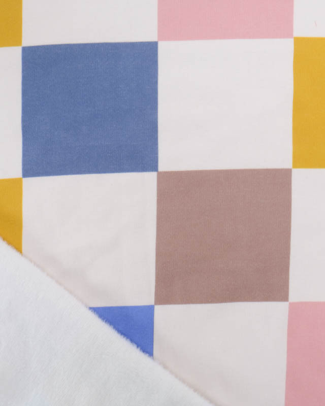 Tissu Sweat Damier Coloré Envers Doudou - Mercerine