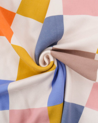 Tissu Sweat Damier Coloré Envers Doudou - Mercerine