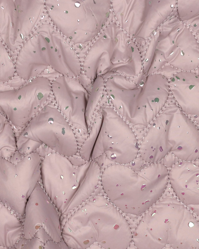 Tissu Matelassé Doudoune Rose Poudré Cœurs et Paillettes - Mercerine