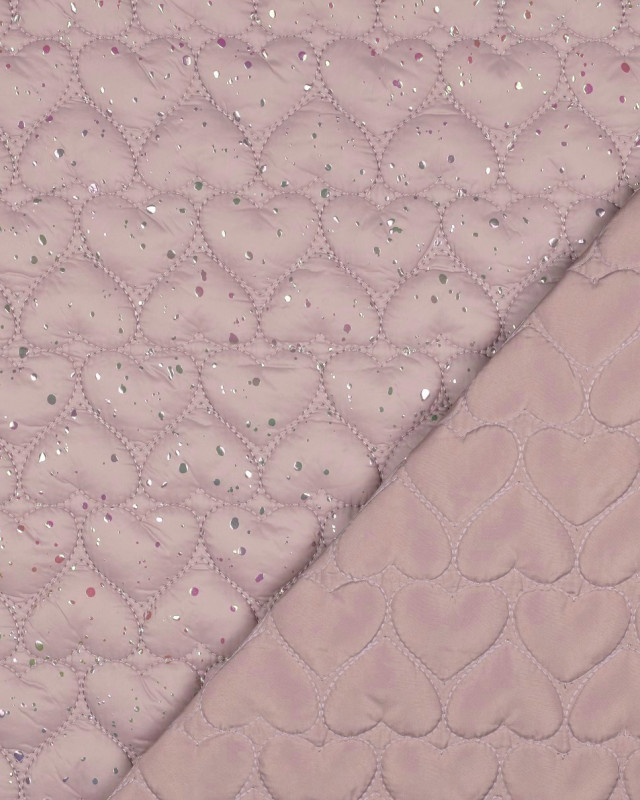 Tissu Matelassé Doudoune Rose Poudré Cœurs et Paillettes - Mercerine