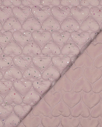 Tissu Matelassé Doudoune Rose Poudré Cœurs et Paillettes - Mercerine