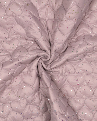 Tissu Matelassé Doudoune Rose Poudré Cœurs et Paillettes - Mercerine