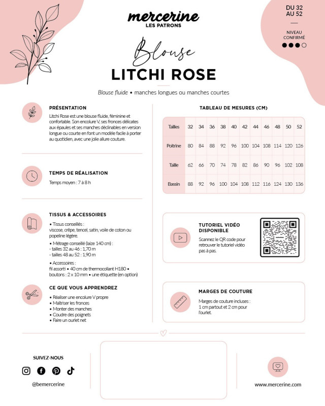 Patron blouse Litchi Rose – PDF – Mercerine