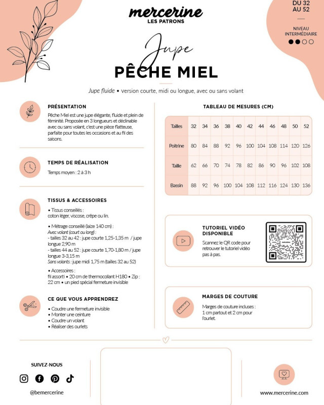 Patron jupe Pêche Miel – PDF – Mercerine